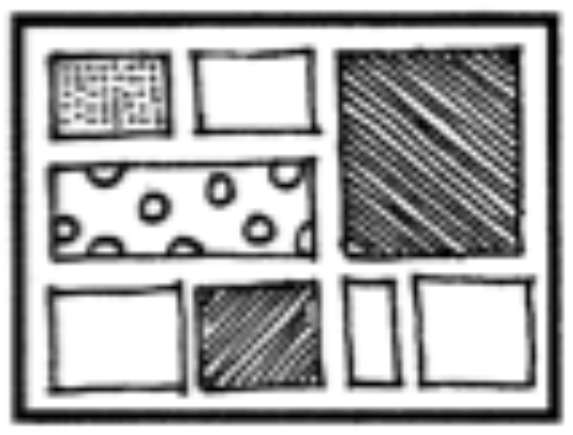 A schematic representation of comic, with a page divided into squares and rectangles