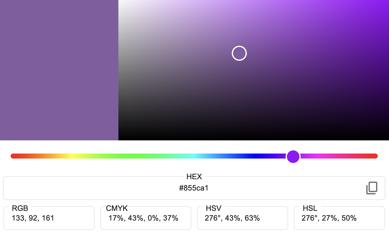 The Google colour picker, showing the colour #855ca1