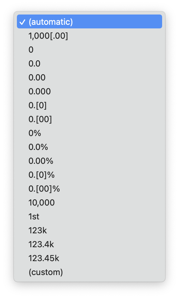 Number formatting options available in Datawrapper