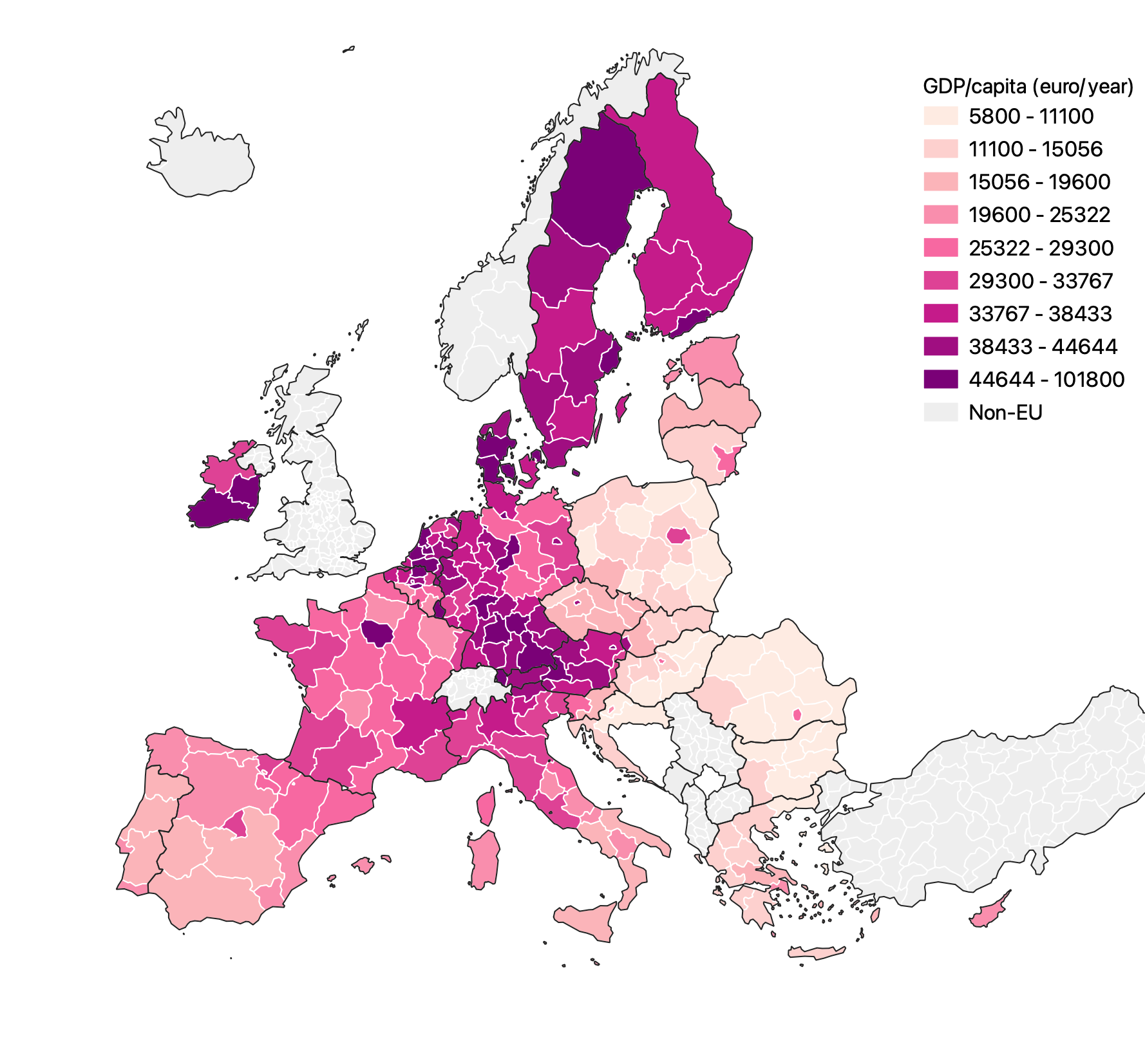 The same choropleth map as above, but with an equal count classification.