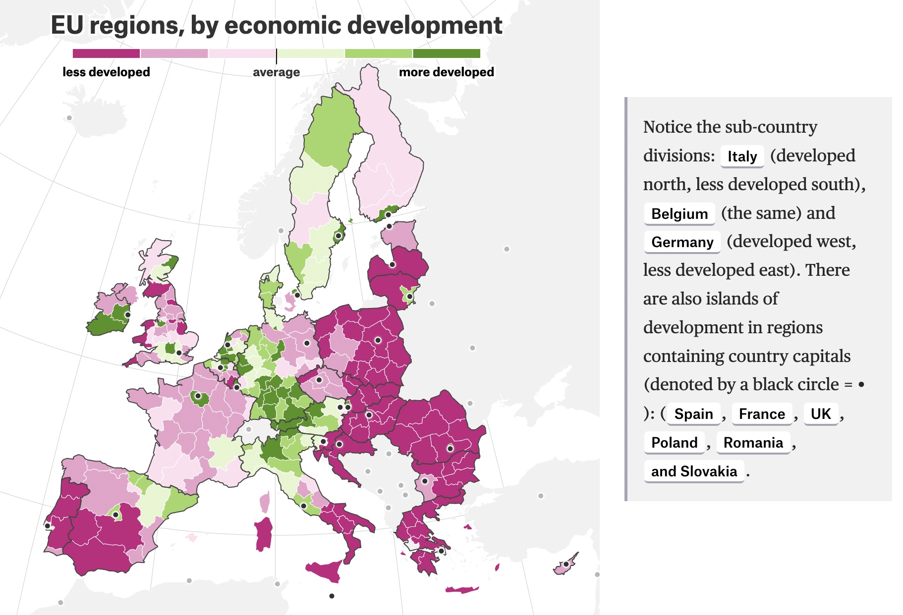 A map of Europe and some explanation screenshotted form Why Budapest, Warsaw and Lithuania split themselves in two